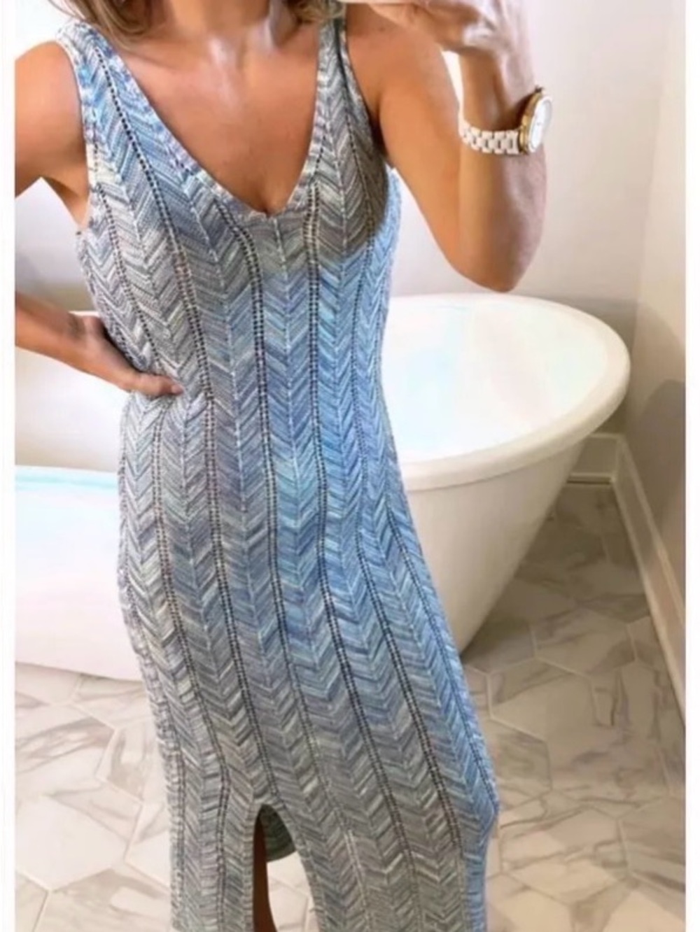Madden Girl Light Blue Chevron Knit Maxi Dress